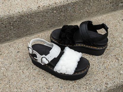 Voss Quad faux fur sandals in black and white