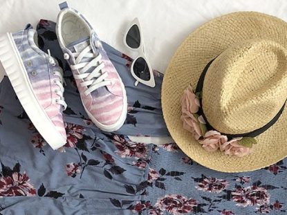 Section of a flatlay image featuring Roxy Sheilahh pastel ombre platform shoes